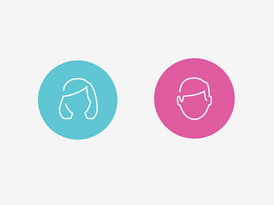 boys and girls blue circle circular face female head icon line art male outline pink shoulders