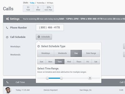 Click To Call Schedule Component multi multiple range schedule slider time