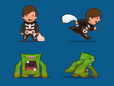 Candy Snatcher Characters boy candy character design halloween illustration monster skeleton trick or treat