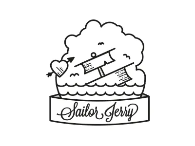 Sailor Jerry WIP badge black geometric label logo oldschool ship simple vector white