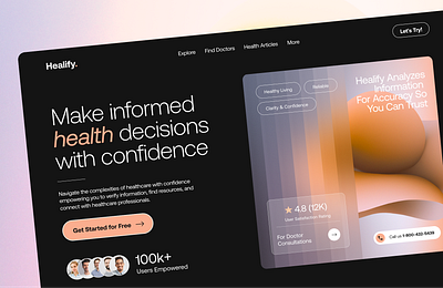 Healthcare Web Design 3d dark ui doctor figma health healthcare medical ui ui design uiux user interface web design website design