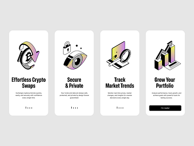 Crypto onboarding illustrations app bitcoin illustration card illustration chart illustration crypto crypto illusrtration design fintech illustrations gradient illustration illustration illustrations ios mobile onboarding swipe swipe illustration ui ux vector vector illustrations