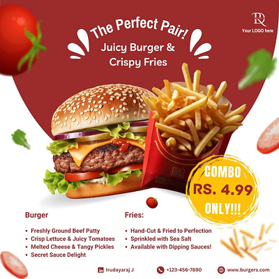 Burger & Fries Poster Design advertisement advertising canva design food graphic design photoshop poster poster design social media post