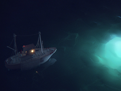 Saint-Marc boat c4d fish night scene water