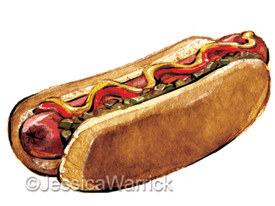 Hot Dog Stock Illustration bun fast food food hot dog ketchup mustard relish wiener