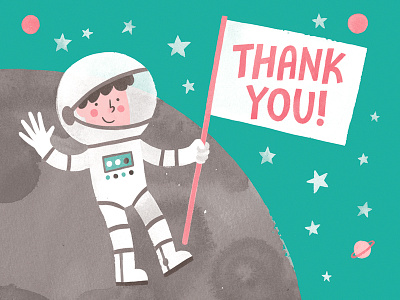 Thanks from Space astronaut card cosmos illustration space stationery thank you