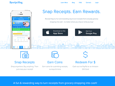 Receipt Hog Landing Page android app app site home home page homepage ios landing landing page receipt site website