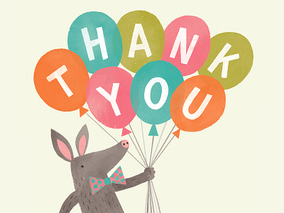 Thanks from Aardvark aardvark animals balloons card colour illustration lettering stationery thank you watercolour