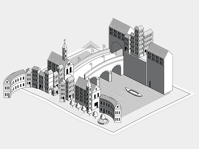 bridge 18th century black and white bridge city flash isometric map plan river