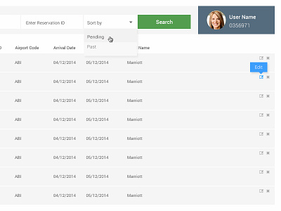 User's Booking Result Page booking bookings filter hotel search sort status ui user user name