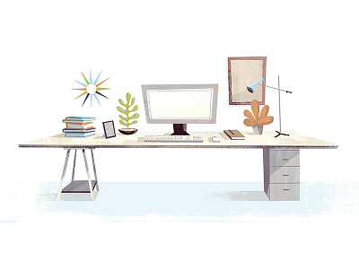 Desk clock computer desk eames illustration mid cenutry plant table