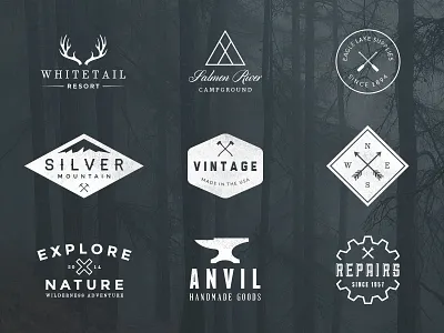 Vintage Logos — Volume 1 antlers arrows axe emblems insignias logos nature outdoors paddles vintage