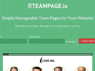 TeamPage.io Landing Page about comingsoon hackathon launch team teampage