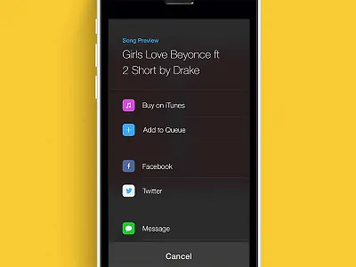 Share Sheet 7 discovr interface ios music share sheet song