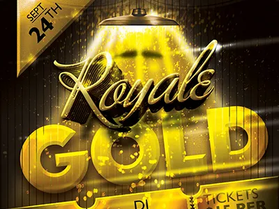 Royale Gold Ticket Party Flyer Template bling cigar flyer gold poker royal royale template vintage
