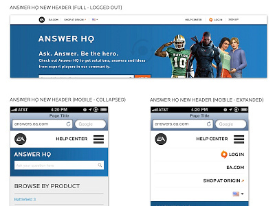 Electronic Arts Answer HQ - Responsive creative direction ea ia information architecture responsive ui ux