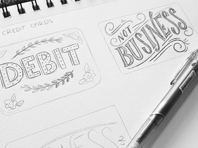 Credit and Debit cintiq digital filigree hand drawn hand lettering illustration ink lettering sketch