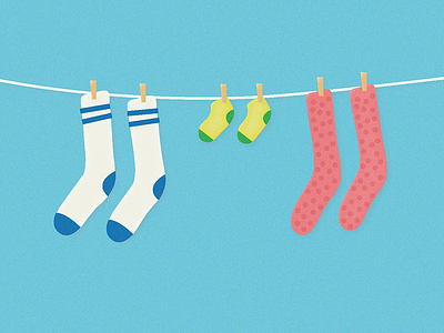 New Baby Card baby boy clothesline cute illustration laundry polka dots socks stripes