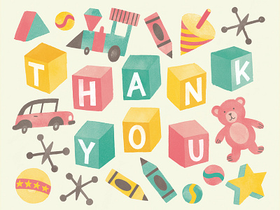 Toys card digital fun illustration stationery thank you toys watercolour