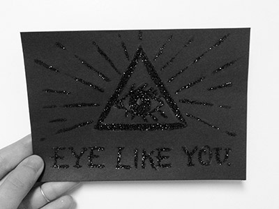 eye like you. black card evil eye glitter valentine