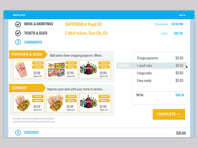 Movie Theatre Experience App Concept app checkout concept condiment design movie spec theatre website