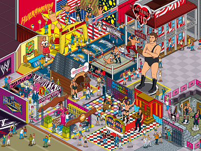 The WWE Hall Of Fame... Revealed detail editorial entertainment graphic illustration illustrator isometric people pixel art tv vector wrestling