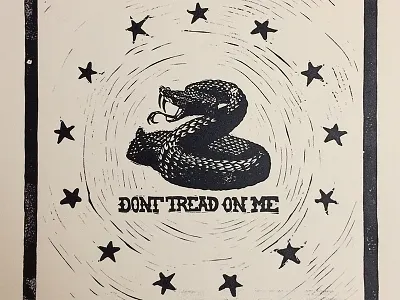 Dont Tread Print america americana block linocut motto print rattlesnake snake stars viper