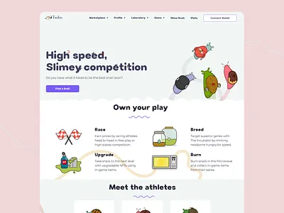 Playful game interface for Turbo animated ui blockchain gaming crypto gaming digital game digital game design game interface gaming platform in game economy nft nft gaming playful design snail nft game design snail racing turbo ui ui ux unique game concept ux web game web game design for nft