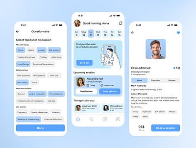 Mentally - mobile app app appdesign design digital experience figma graphicdesign illustration interface ios mentalhealth mobile mobileapp onboarding psychology therapy ui ux vector