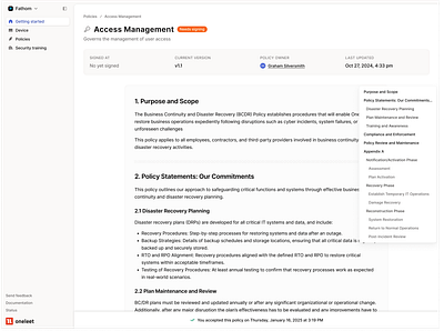 Employee portal - Compliance policy detail view compliance cybersecurity design detail view figma iso27001 light mode oneleet policy product design saas security sidebar soc2 ui web