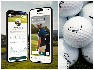 Golf Partner Matching Mobile App UI button card figma golf match mobile app product design profile social sport stats ui ui design ux