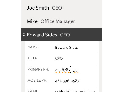 Edit Contacts dots edit fields fright sans selected text underline