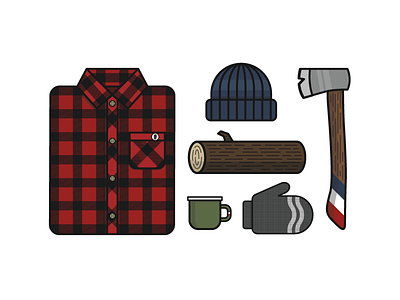 Winter Icons axe beanie coffee flannel hatchet icons log mitten mug winter