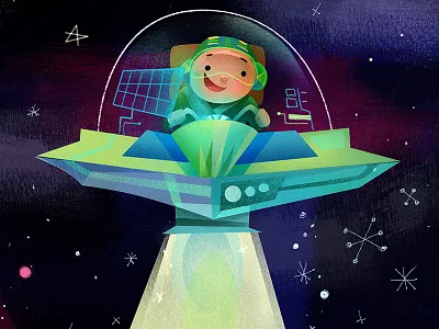 SPACESHIP childrens story illustration space spaceman