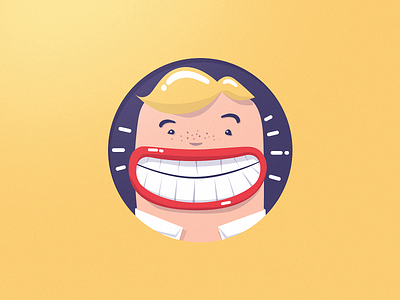 Golden boy badge flat golden icon illustration lips smile teeth