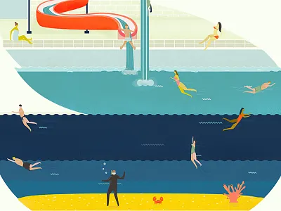 indoor waterpark (???) illustration swim water