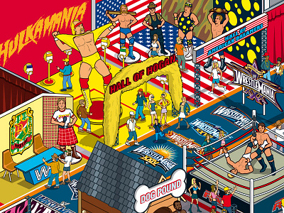 The WWE Hall Of Fame... Revealed - detail editorial entertainment fun humor illustration illustrator isometric magazine people pixel art vector wrestling