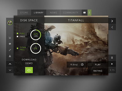 Game Widget dark flat game interface steam ui ux