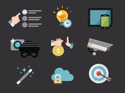 Video Surveillance Flat Icons camera flat hand icons ipad iphone security steal stick surveillance