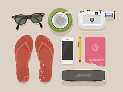 Vacation beach bose coconut gameplan glasses lamy lomo sand slipper speaker vacation