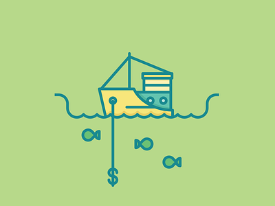 Boat boat dollar fish icon illustration vector