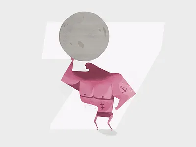 Moon Lift body builder illustration man moon nipples paint space texture