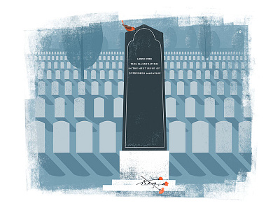 Can you read what the inscription says? bird flowers grave illustration magazine offscreen texture tombstone