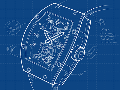 drawing board blueprint gears grid illustration line outline time watch wireframe