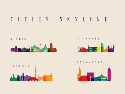 Cities Skyline berlin city colored flat hong kong illustration instanbul skyline toronto