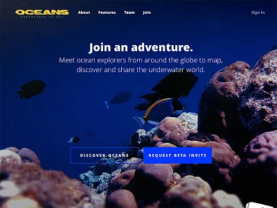Oceans.io app blue diver iphone oceans responsive scuba ui underwater web