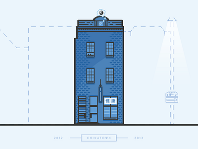 Chinatown Blues apartment architecture blue brick china chinatown illustration line art philadelphia