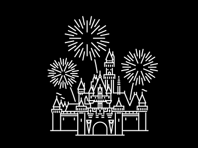 Happiest Place! castle disneyland fireworks illustration night