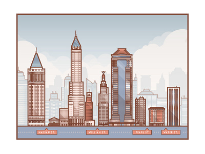 Wall Street Full buildings city clouds flat illustration new york city outline skyline wall street