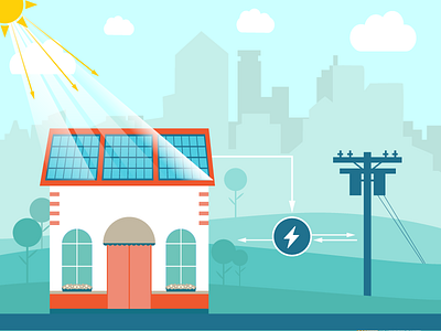 Traditional on-site roof top solar flat illustration solar sun